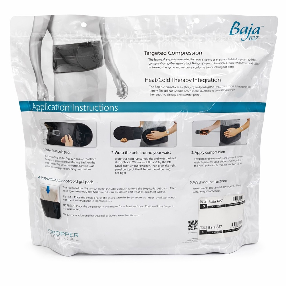 Baja 627 Lumbar Back Brace L 36–44” Heat/Cold Gel Pads Compression Support NEW - Picture 2 of 2